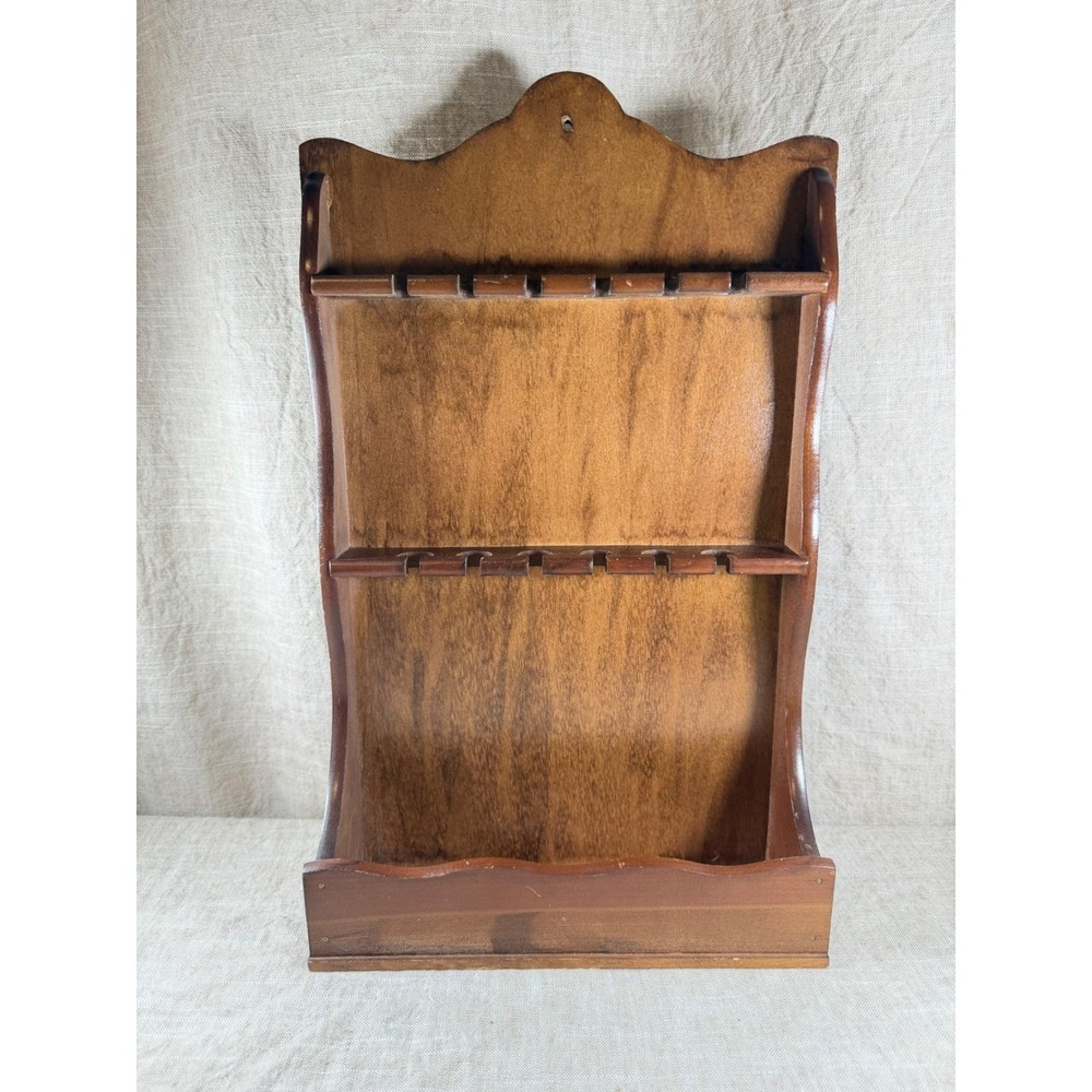 Vintage Scalloped Wood Spoon Display Rack, 12 Slot Wall Organizer
